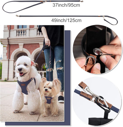 Puppytie No Pull xs Dog Harness with Multifunction Dog Leash,Soft Adjustable No Choke Escape Proof Pet Harness Vest,Suede Bow Navy,XS