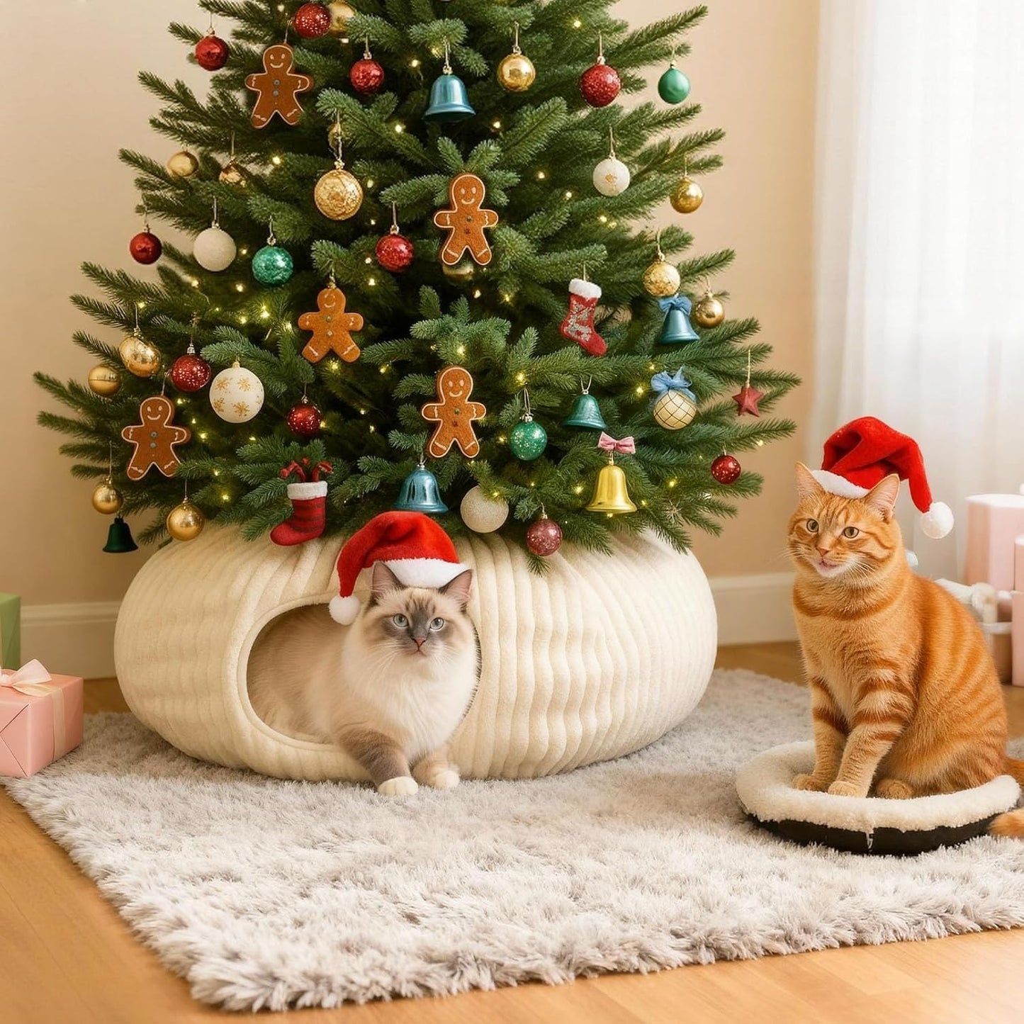 Cat Tunnel Bed with 40 Cat Toys, Collapsible Play Tunnel for Indoor Cats, Cat Tube for Kitten Puppy