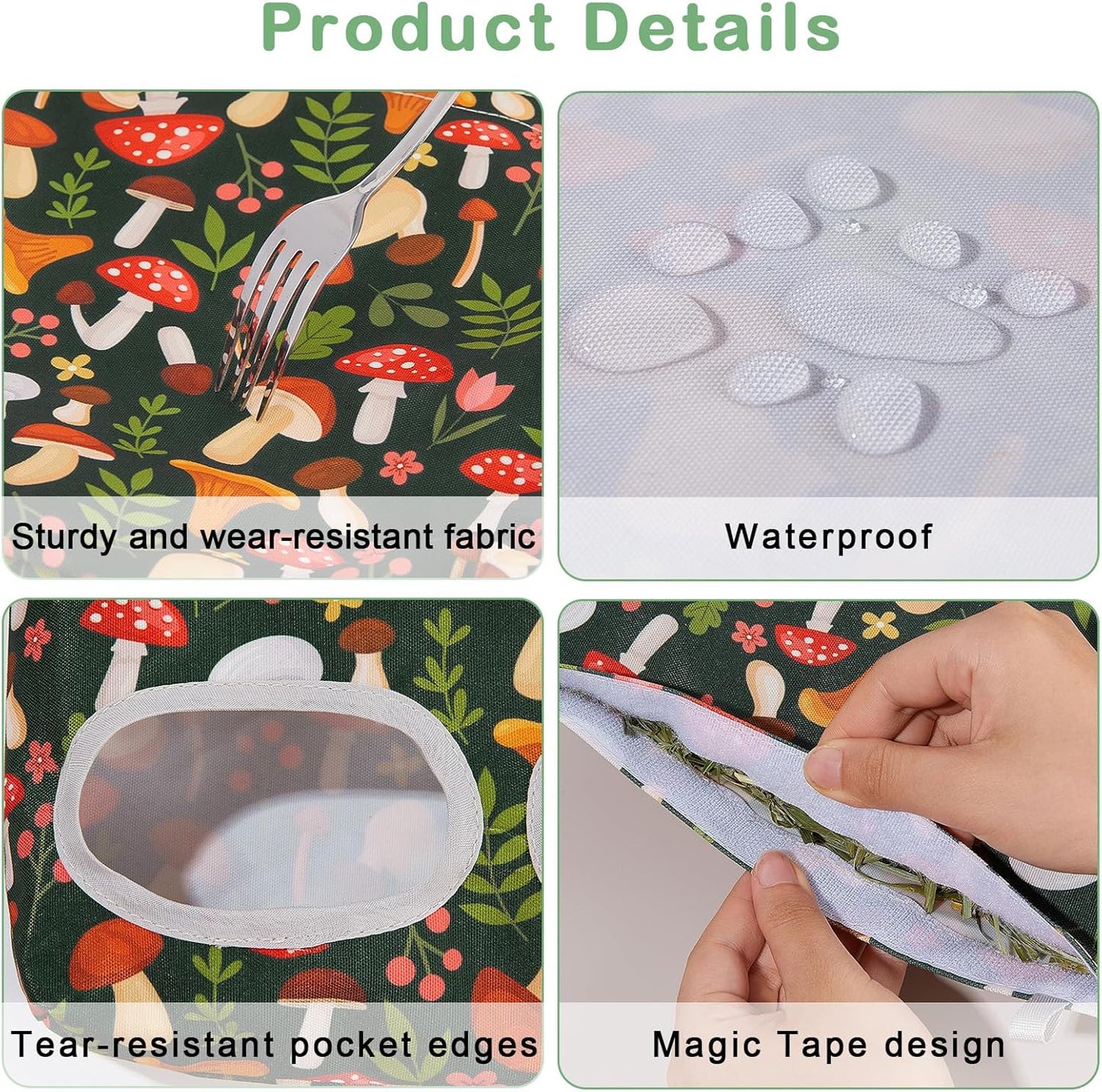 Glittme 3 Pack Guinea Pig Hay Feeder, 11.5x9 Inch Hay Bag for Rabbits, Hanging Hay Holder for Guinea Pigs Cage Hay Feeder for Bunny, Small Pets,Green Mushroom