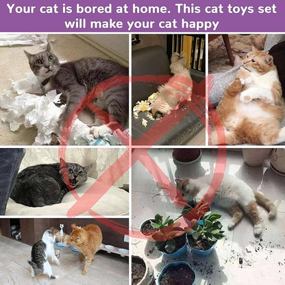 Retro Shaw Cat Toys with Cat Tunnels, Interactive Kitten Toys for Indoor Cats Kitty, Cat Tube Tent Feather Wand Teaser Bell Fuzzy Ball Springs Mouse (25 Pcs Extra Large Cats Tunnel Set)