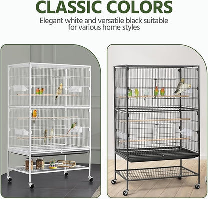 Yaheetech 52inch Bird Cage Extra Large Parakeet Parrot Cage for Lovebird Cockatiel Conure Finch with Rolling Stand White