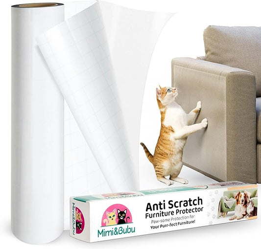 Mimi&Bubu [0.2 mm Extra-Thick BPA-Free] Anti Scratch Furniture Protector(160" x 13"), Single-Sided Sticky Couch Protector for Cats and Dogs, Couch Corner Guard from Claws, Cat Scratch Deterrent Tape