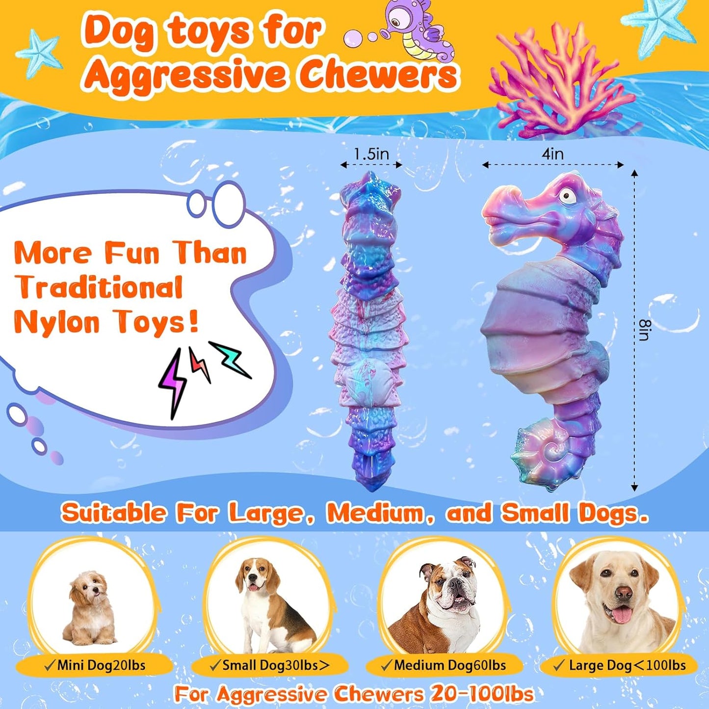 Dog Chew Toys for Aggressive Chewers: Squeaky Dog Chew Toys for Large Dogs-Tough Indestructible Toys for Large/Medium/Small Breeds-Interactive Toys with Fun Squeaky Sound for Boredom