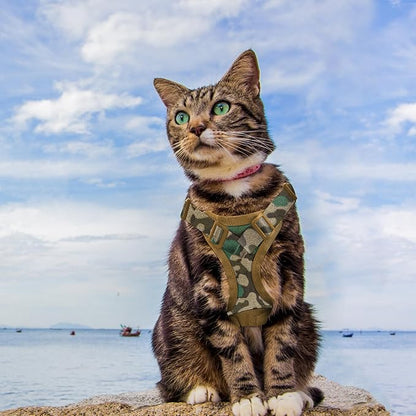 AIWAI Tactical Cat Harness for Walking Escape Proof, Adjustable Pet Vest Harness, Soft Mesh with Control Handle for Large Cat Small Dog, Gift with Patch (Camouflage, cat Harness and Leash Set)