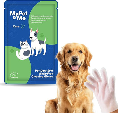 My Pet & Me - No-Rinse Cleaning Gloves for Dogs & Cats - 6 Count | Deodorizing & Moisturizing Pet Glove Wipes | Dog Washing Gloves for Easy Grooming | Paw Cleaner & Bath Gloves for Pets