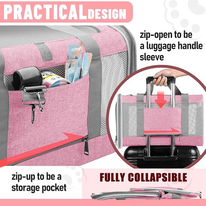 Cat Carrier 20lbs Top Open/Soft Sided Small Pet Dog Travel Carrying Crate/Collapsible Puppy Transport Carry Bag/Sturdy Pet Cages Chihuahuas Mini Dog 10lbs Pink