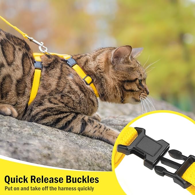 PUPTECK Adjustable Cat Harness and Leash Set Escape Proof Kitten Strap Collar for Walking Travel, Yellow