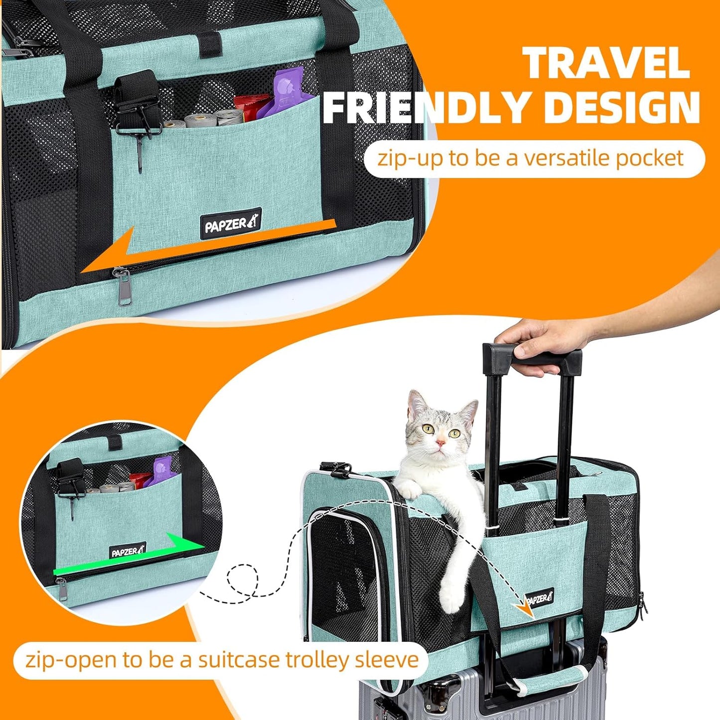 Cat Carrier Soft-Sided 18x11x11 Inch Travel Bag for Medium Cats Over 15lbs, Small Dog Carrier Crate Top Entry Breathable Mesh Puppy 12 Pounds, Pet Rabbit Carrying Cage Kennel Collapsible Teal