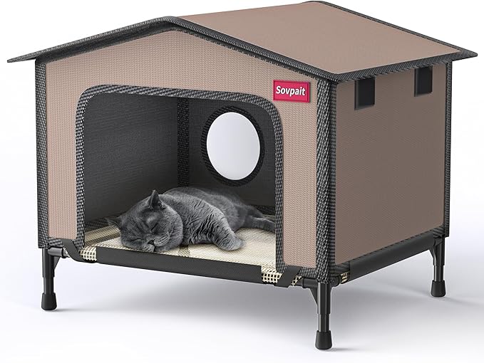 SOVPAI Outdoor cat House, Waterproof cat House for Stray Pets, Suitable for Outdoor/Indoor Cats, Easy to Assemble and Clean, Suitable for Multiple Pets and Large Cats (Brown, M 19 * 13 * 14.8)