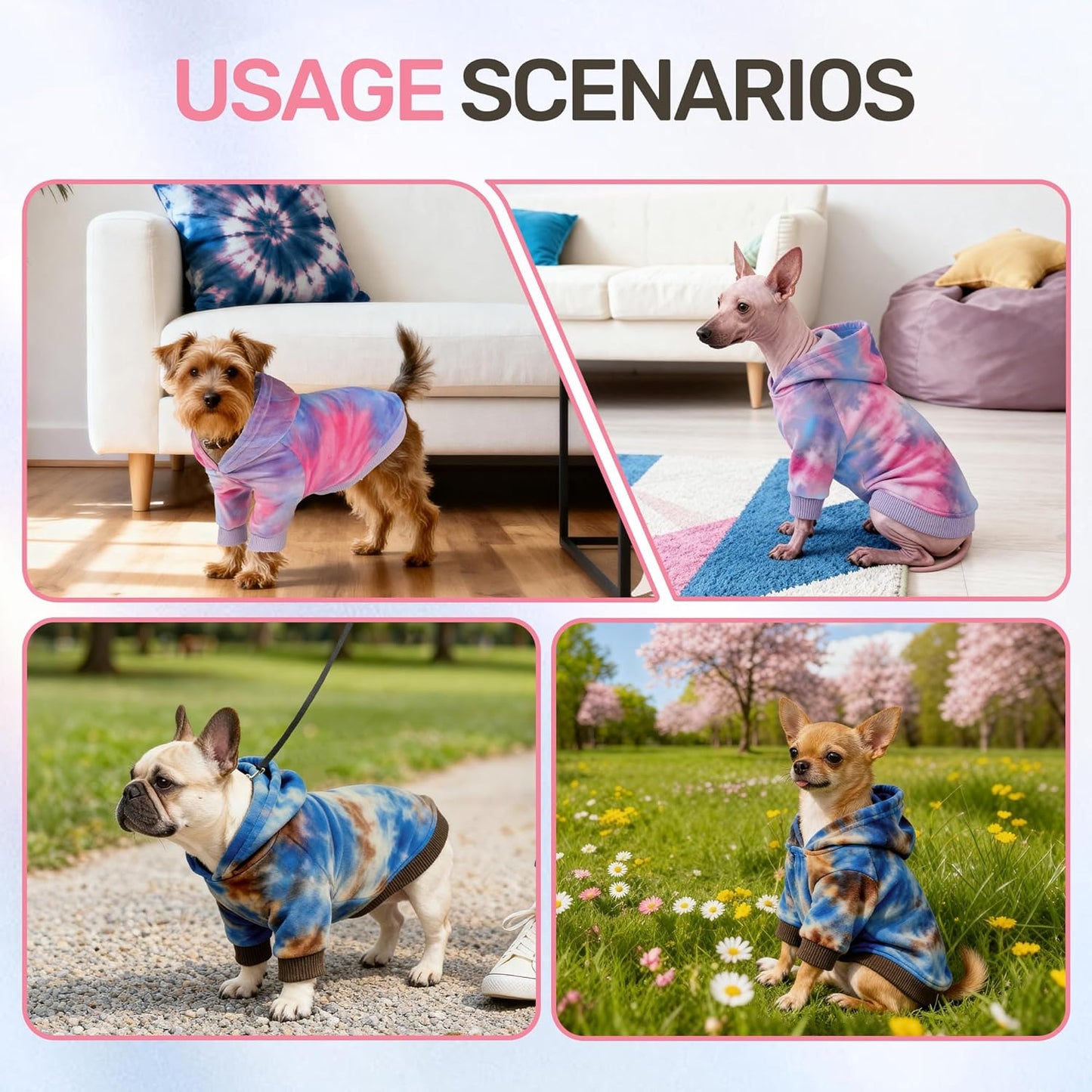 WOYYHO Premium Velvet Tie Dye Dog Hoodie & Sweatshirt - Soft Lightweight Pullover Dog Sweater for Small Medium Dogs, Cozy Dogs Sweater for Puppy Dachshund French Bulldog Multi Pink Purple XL