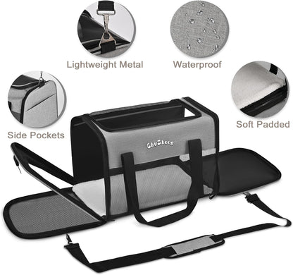 Airline Approved Pet Carrier for Cats & Small Dogs (Up to 18 Lbs) - Soft Sided Travel Carrier with Washable Pad (Grey)