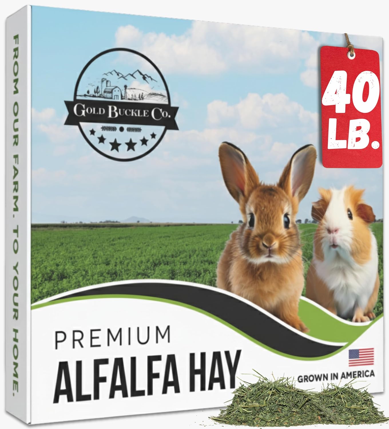 40lb Farm Fresh, USA Grown, Organic Alfalfa Hay for Rabbits, Guinea Pigs, Chinchillas, Goats, Hamsters & Ferrets - Small Animal Food Rich in Protein & Fiber - Just Dried, Hand-Selected