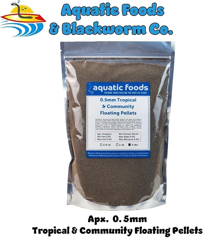 Aquatic Foods Inc. 0.5mm - 1/64" Tropical & Community Fish Floating Micro Pellets for Tetras, Guppies, Angel Fish, Small Cichlids, Goldfish. All Tropical Fish. - WL…2-lbs Foil Pouch Bag