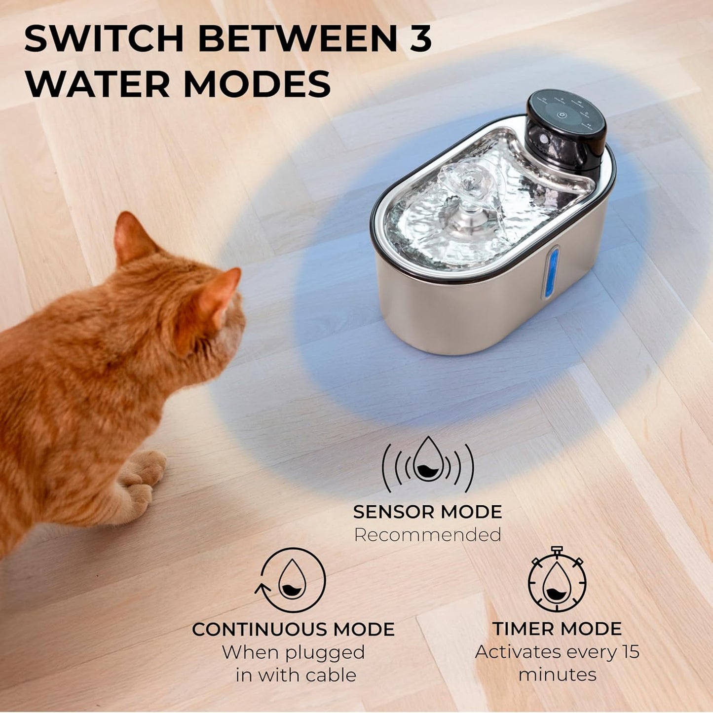Wireless Cat Water Fountain Stainless Steel 108oz/3.2L, Cordless, Battery Operated Cat Fountain (Last up to 50 Days), Ultra Quiet, 2 Flow Modes, Multi-Filtration, BPA Free, Includes 2 Filters - White