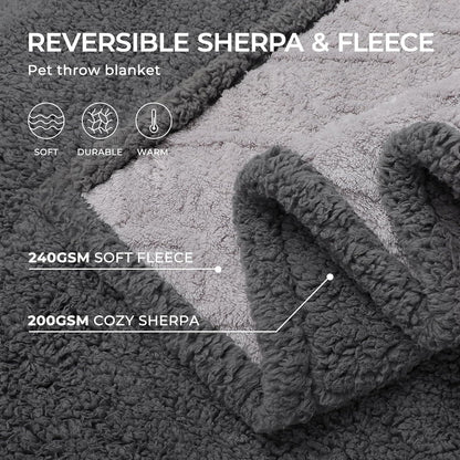 Waterproof Pet Blanket, Liquid Pee Proof Dog Blanket for Sofa Bed Couch, Reversible Sherpa Fleece Furniture Protector Cover for Small Medium Large Dogs Cats, Light Grey King Size（90" x 82"）