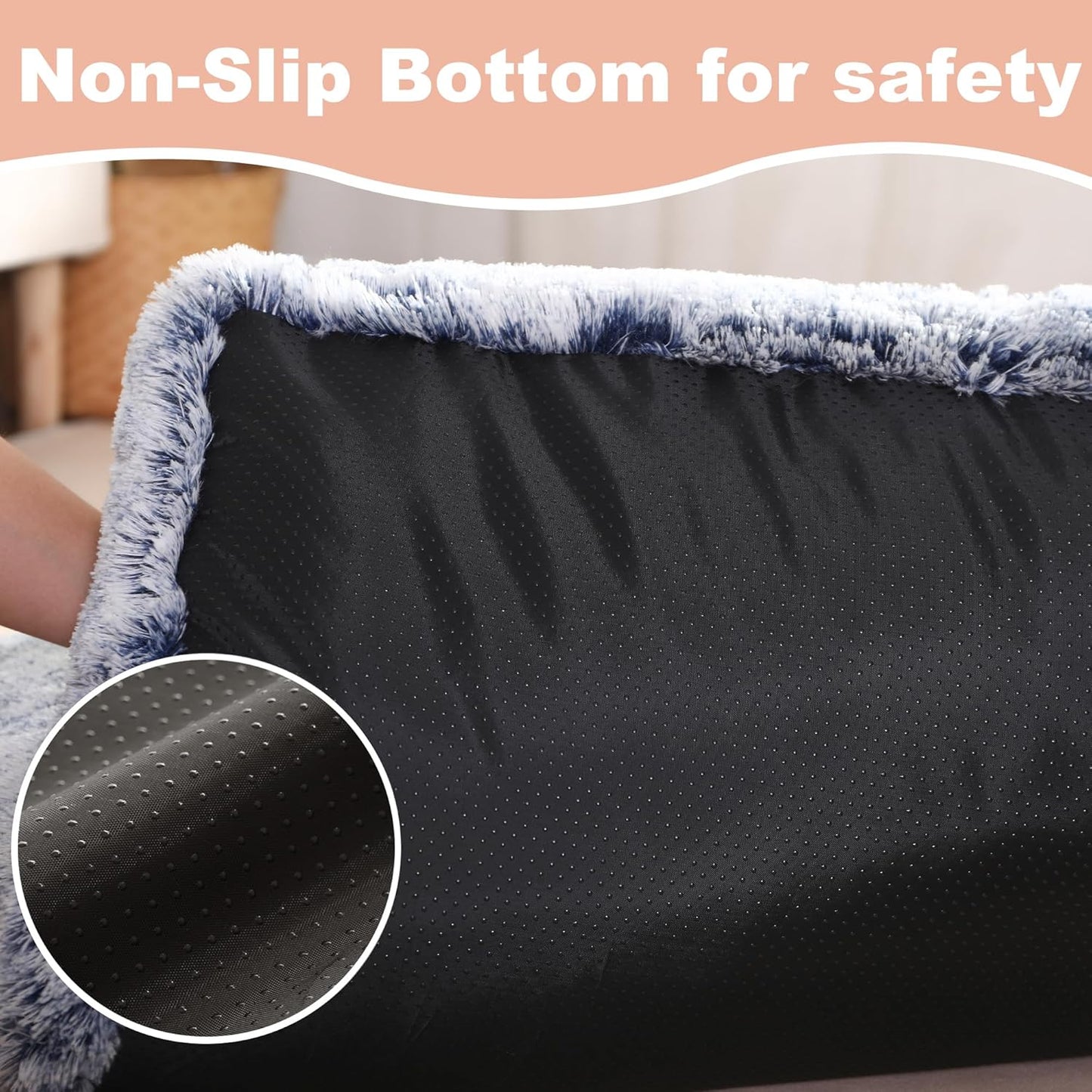 Bedfolks Plush Waterproof Dog Crate Bed, Removable Washable Cover, Faux Fur, 41"x27", Dark Blue