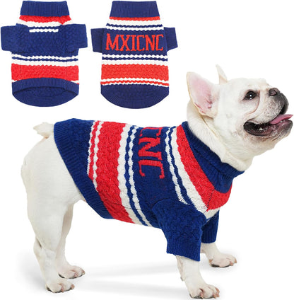 Dog Sweater for Small Medium Dogs & Cats, Classic Turtleneck Knitted Striped Pet Sweater, Warm Winter Soft Christmas Outfit for Boy & Girl Dogs, Medium