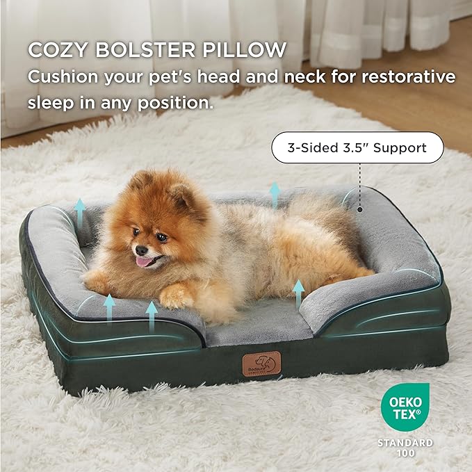 Bedsure Orthopedic Dog Beds for Small Dogs - Washable Small Dog Cat Bed Waterproof, Comfort Pet Couch Sofa with Washable Removable Cover, Pets Bed with Nonskid Bottom, Boreal Canopy Green, 24"