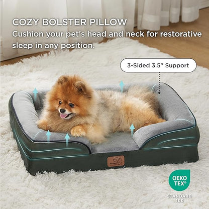 Bedsure Orthopedic Dog Beds for Small Dogs - Washable Small Dog Cat Bed Waterproof, Comfort Pet Couch Sofa with Washable Removable Cover, Pets Bed with Nonskid Bottom, Boreal Canopy Green, 24"
