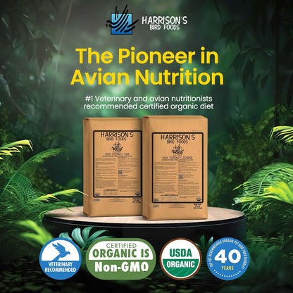 Harrison's Bird Foods High Potency Coarse—Maximum Nutritional Formula for Medium to Large Birds, Certified Organic Non-GMO Pet Bird Food, Vet-Developed, Suitable for All Life Stages, 11.3 kg/ 25 lb