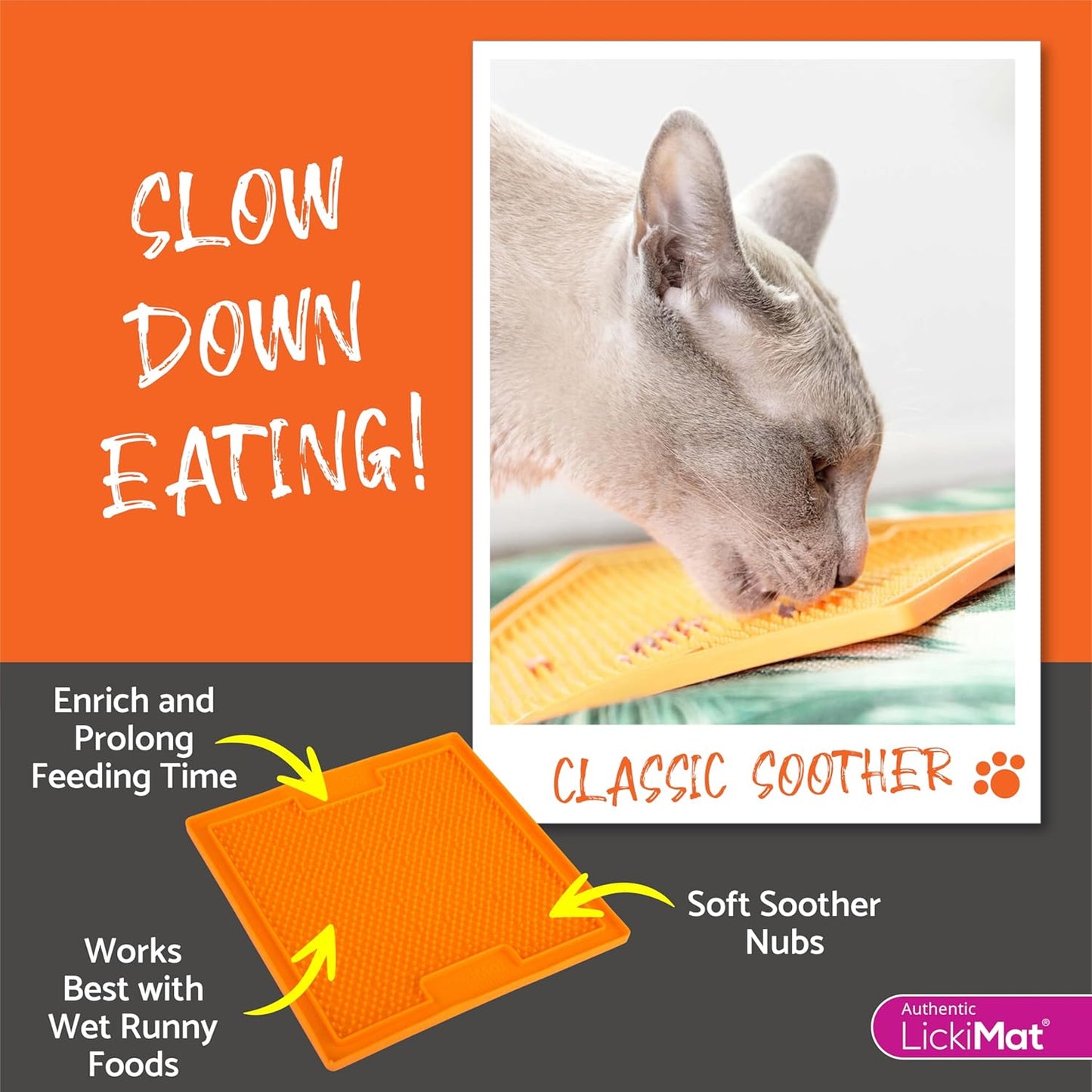 LickiMat Classic Soother, Cat Slow Feeder Lick Mat, Boredom Anxiety Reducer; Perfect for Food, Treats, Yogurt, or Peanut Butter. Fun Alternative to a Slow Feed Cat Bowl or Dish, Green