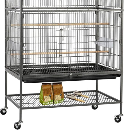 Yaheetech 52-inch Wrought Steel Standing Large Flight King Bird Cage for Cockatiels African Grey Quaker Amazon Sun Parakeets Green Cheek Conures Pigeons Parrot Bird Cage Birdcage with Stand