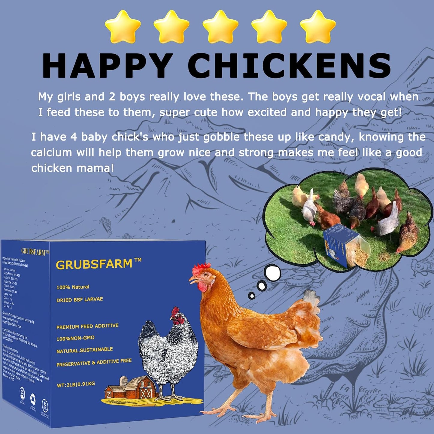 Premium Chicken Treats 2LB - Non-GMO & 85X More Calcium Than Meal Worms - Molting & Laying Supplement - BSF Larvae Treats for Layer Hens, Ducks Wild Birds