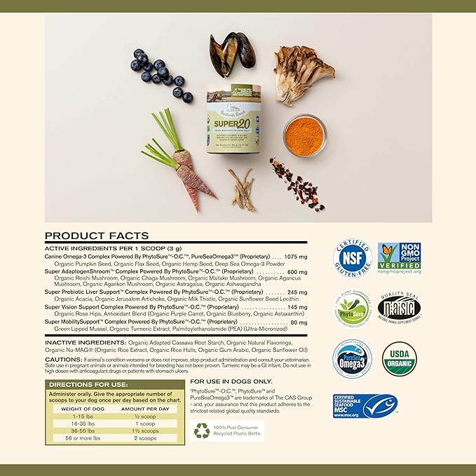 Badlands Ranch - Super20 Canine Supplement Organic Ingredients Multi-Benefit Supplement, Ashwagandha, Help w/Canine Well-Being, Heart, Joint, Vision, Antioxidant Support by Katherine Heigl (30 scoops)