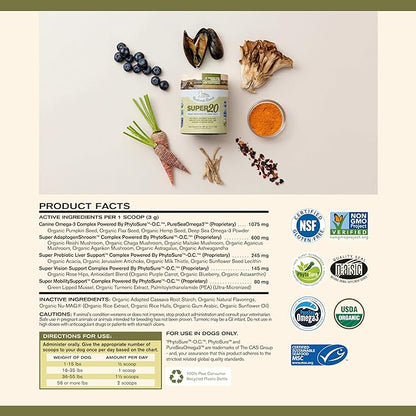 Badlands Ranch - Super20 Canine Supplement Organic Ingredients Multi-Benefit Supplement, Ashwagandha, Help w/Canine Well-Being, Heart, Joint, Vision, Antioxidant Support by Katherine Heigl (30 scoops)