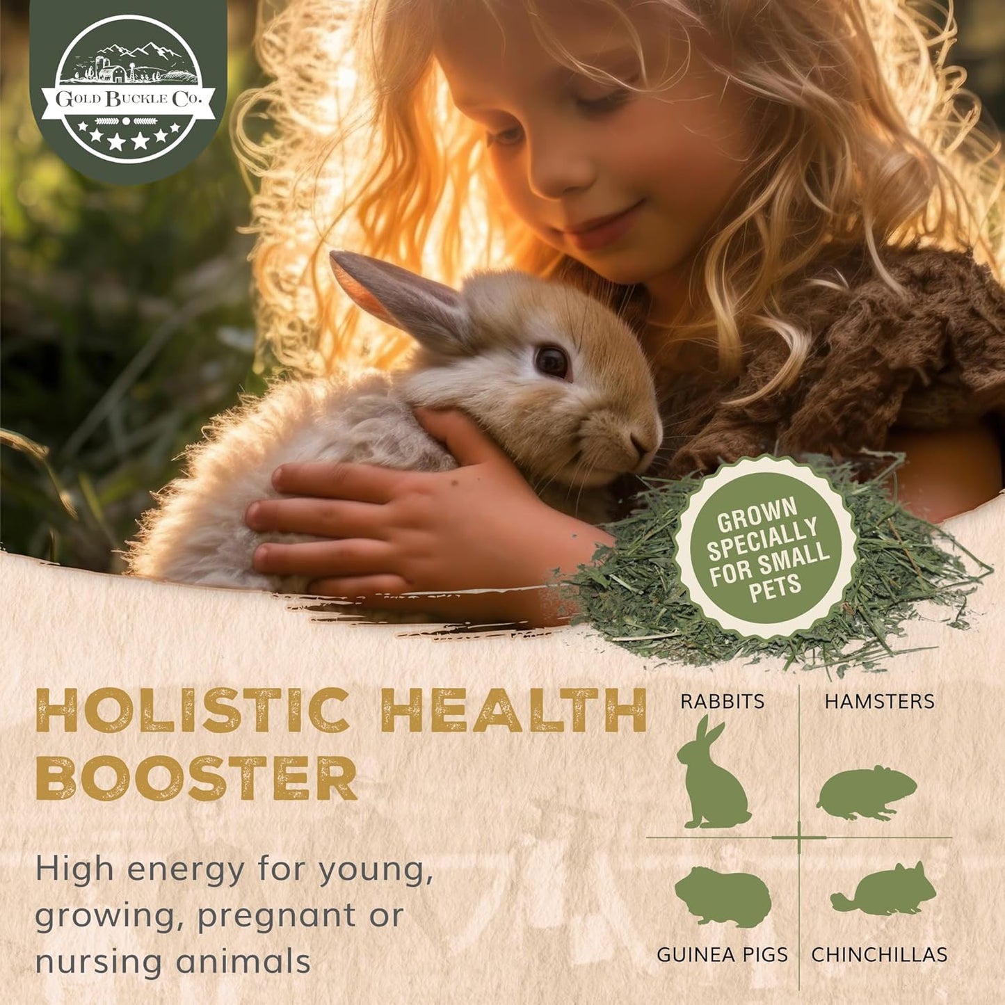 5lb Farm Fresh, USA Grown, Organic Alfalfa Hay for Rabbits, Guinea Pigs, Chinchillas, Goats, Hamsters & Ferrets - Small Animal Food Rich in Protein & Fiber - Just Dried, Hand-Selected