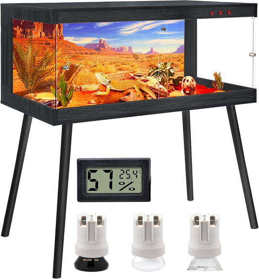 Royxen Tempered Glass Bearded Dragon Tank,81 Gallon Reptile Tank with Leg Stand,Built-in Lighting Reptile Enclosure Scartch-Proof Bearded Dragon Encloure for Chameleon,Lizard(Black,48"x 20"x 20")