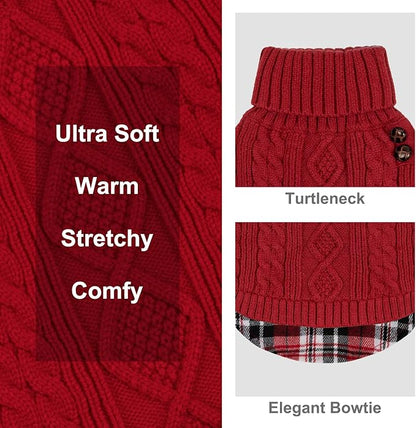 KYEESE Dog Sweater Warm Turtleneck Large Dogs Sweater with Gingham Patchwork Comfy Pet Coat for Fall Winter Cold Weather Soft Pullover Dog Sweaters for Large Dogs