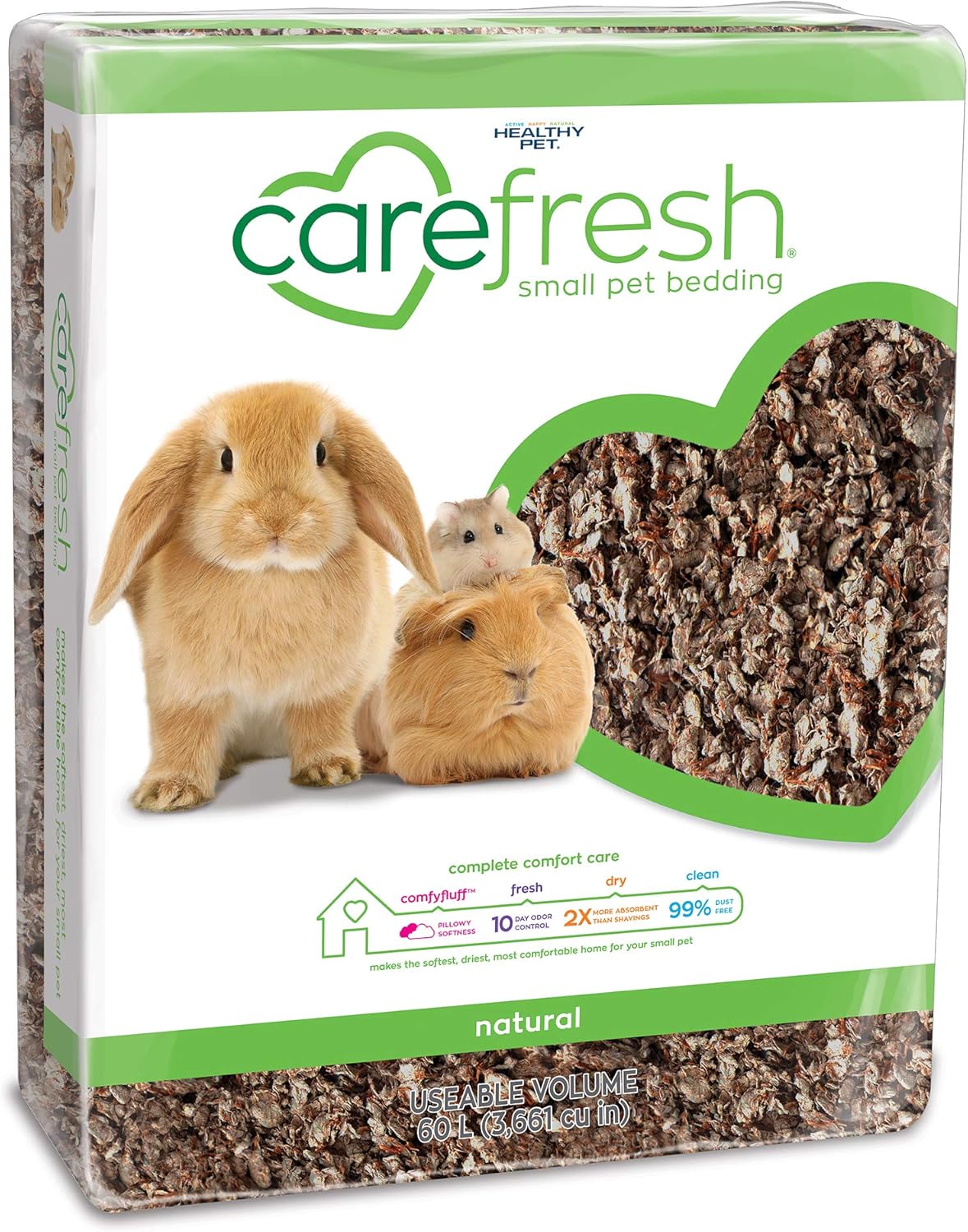 Carefresh 99% Dust-Free Natural Paper Small Pet Bedding with Superior 10 Day Odor Control & Absorption, for Guinea Pigs, Hamsters, Rabbits, & Rats, 60 L