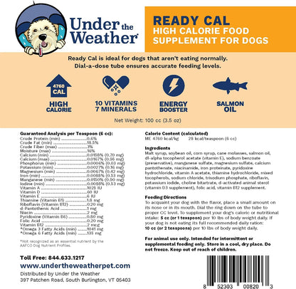 Under the Weather Pet | Ready Cal for Dogs 100cc | High Calorie Supplement | Weight Gainer and High Calorie Booster | 10 Vitamins, 7 Minerals & Omega Fatty Acids