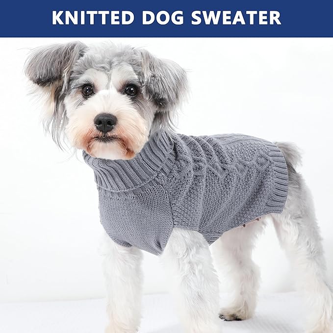 Dog Sweaters Small Dog Clothes Winter Turtleneck Puppy Sweater Warm Pet Cat Sweater Doggy Pullover Outfit with Twisted Design XS~XL(Grey, Large)