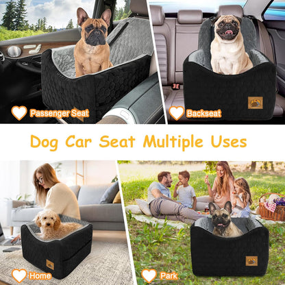Dog Car Seat for Small/Medium Dogs, Memory Foam Dog Booster Seat, Travel Safety Per Car Seat with Washable Removable Cover, Storage Pockets, up to 35 lbs(BlackGray)