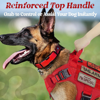 rabbitgoo Tactical Dog Harness for Large, Heavy Duty Pet Harness with Handle, No-Pull Service Vest Large Breed, Adjustable Military Dog Vest for Training Hunting Walking, Red, L