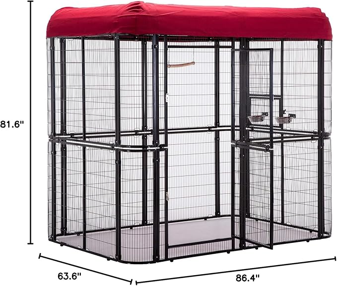 Large Black Walk in Bird Cage Parrot Macaw with Red Cover Top Parakeet Finch Budgie Lovebird Aviary Pet House Heavy Duty Big