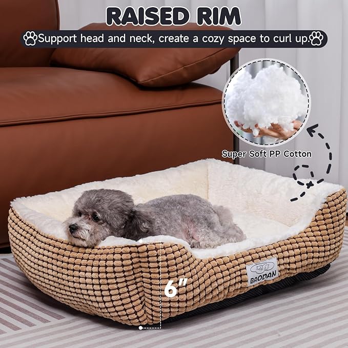 Small Dog Bed for Small Dogs, Cat Beds for Indoor Cats Washable, Rectangle Dog Bed, Warming Soft Calming Sleeping Puppy Bed Durable Pet Bed with Anti-Slip Bottom (20 inch, Coffee)