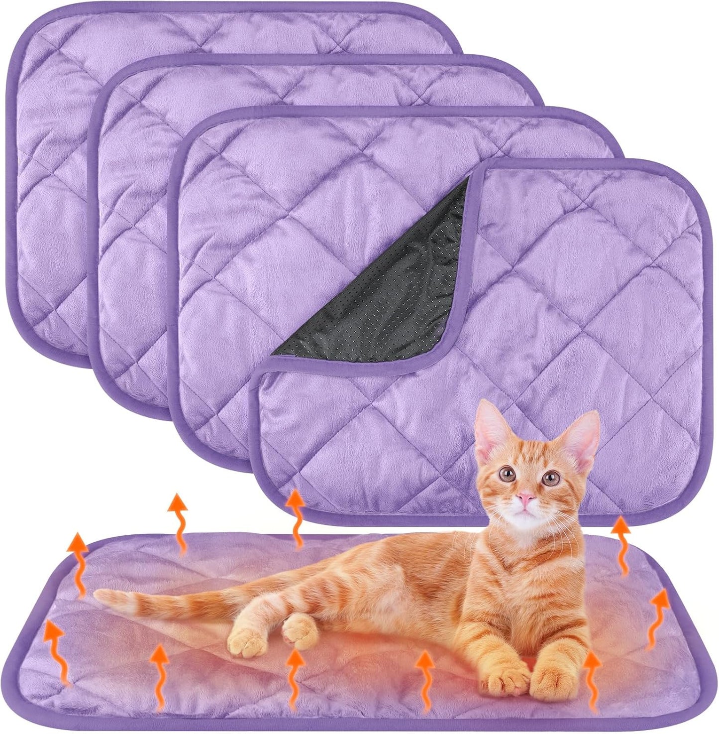 4 Pack Self Heating Cat Pad Self Warming Dog Mat Reflects Body Heat Extra Warm Thermal Pet Pad Washable Dog Cat Bed Crate Bed Mat Blanket(16 x 20 Inch,Purple)