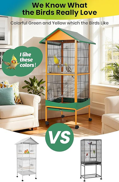 Garvee Bird cage, 66''H Extra Large Bird Cage, w/Removeble Tray, Waterproof Roof, Easy to Clean, Lockable Caster, Indoor& Outdoor Application for Conure,Macaw,Budgie,Cockatiel,Lovebirds,Parakeet