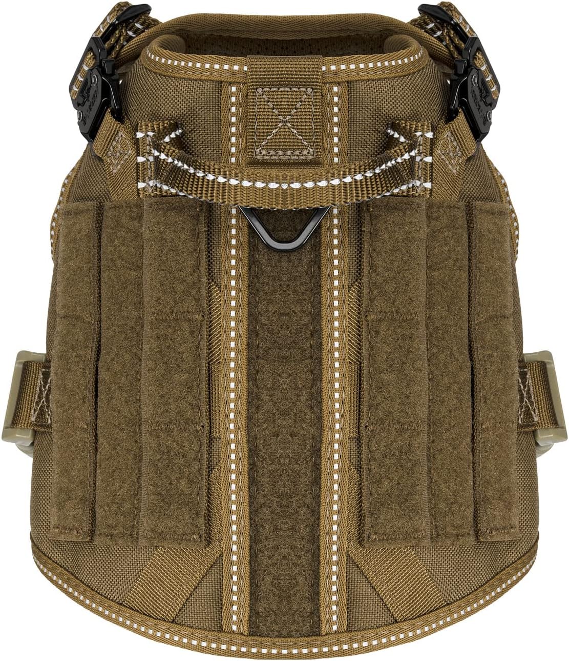 ICEFANG Tactical Dog Harness, Small Size,2X Metal Buckle,Working Dog MOLLE Vest with Handle,No Pulling Front Leash Clip,Hook and Loop Panel (Brown,S (Pack of 1))