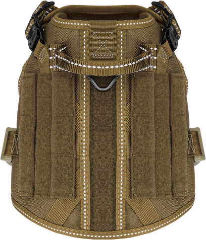 ICEFANG Tactical Dog Harness, Small Size,2X Metal Buckle,Working Dog MOLLE Vest with Handle,No Pulling Front Leash Clip,Hook and Loop Panel (Brown,S (Pack of 1))