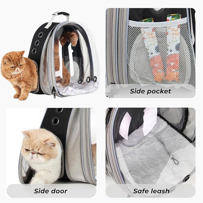 Lollimeow Cat Carrier Backpack, Bubble Expandable Backpack Carrier, Pets and Small Dogs,Airline-Approved, Designed for Travel, Hiking, Walking & Outdoor Use (Front Expandable-Black)