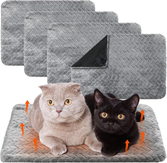 4 Pack Self Heating Cat Pad Self Warming Cat Bed Non Slip Warm Dog Pad Mat Washable Pet Kennel Crate Bed Mat for Indoor Outdoor Pets (Gray,20 x 28 Inch)