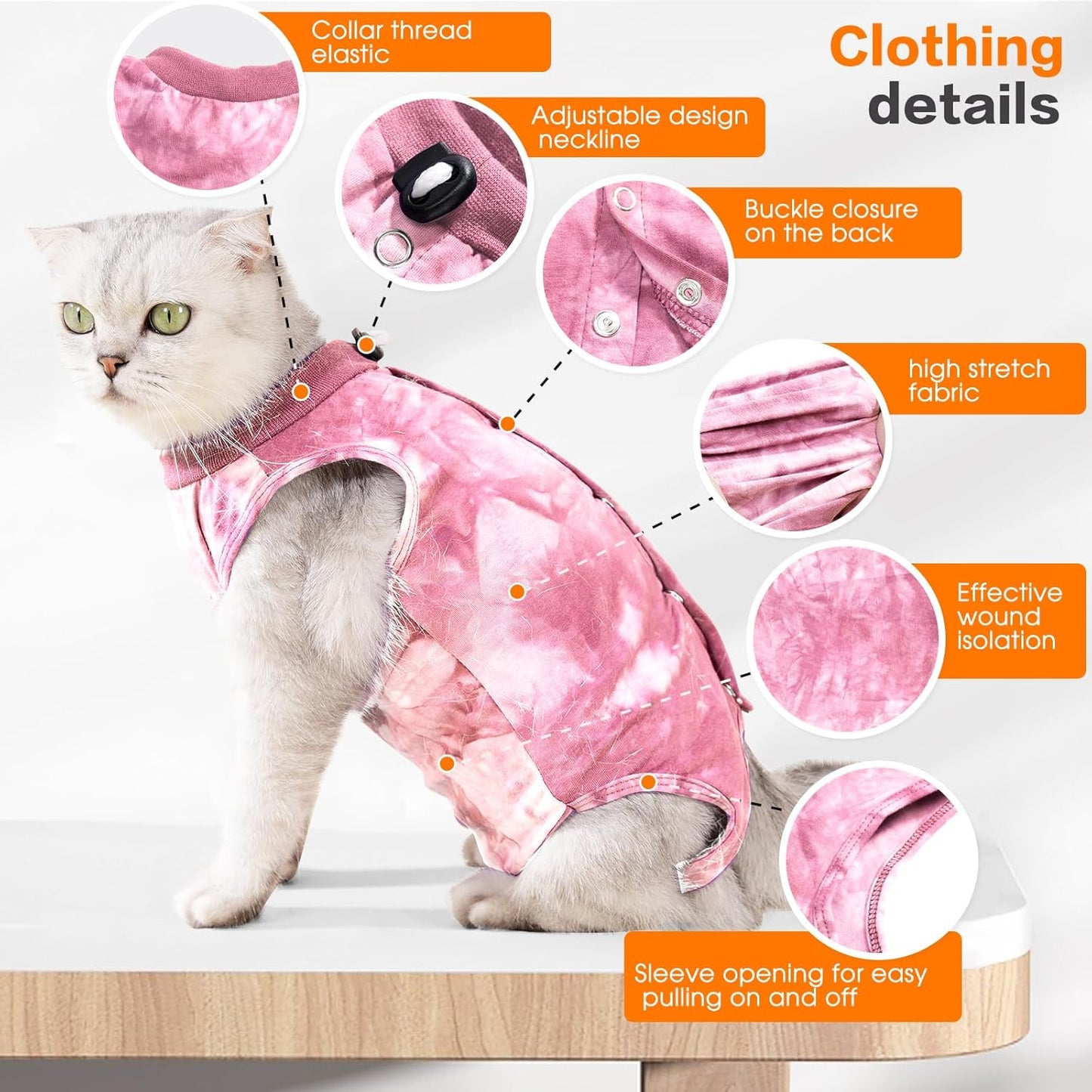 Cat Recovery Suit, Cat Onesie, Pink, S