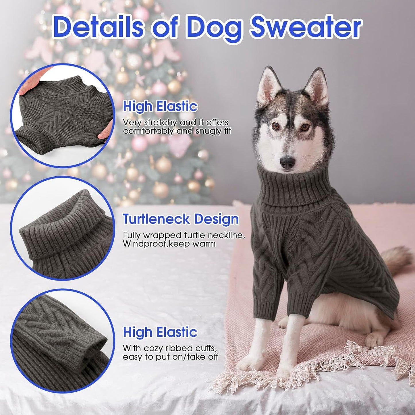 ASENKU Dog Sweater, Dog Sweaters for Medium Dogs, Warm Pullover Doggie KnitTurtleneck Warm Clothes for French Bulldog, Boston Terrier（Dark Grey, M）