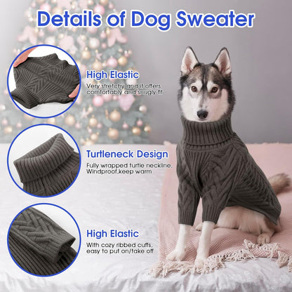 ASENKU Dog Sweater, Dog Sweaters for Medium Dogs, Warm Pullover Doggie KnitTurtleneck Warm Clothes for French Bulldog, Boston Terrier（Dark Grey, M）