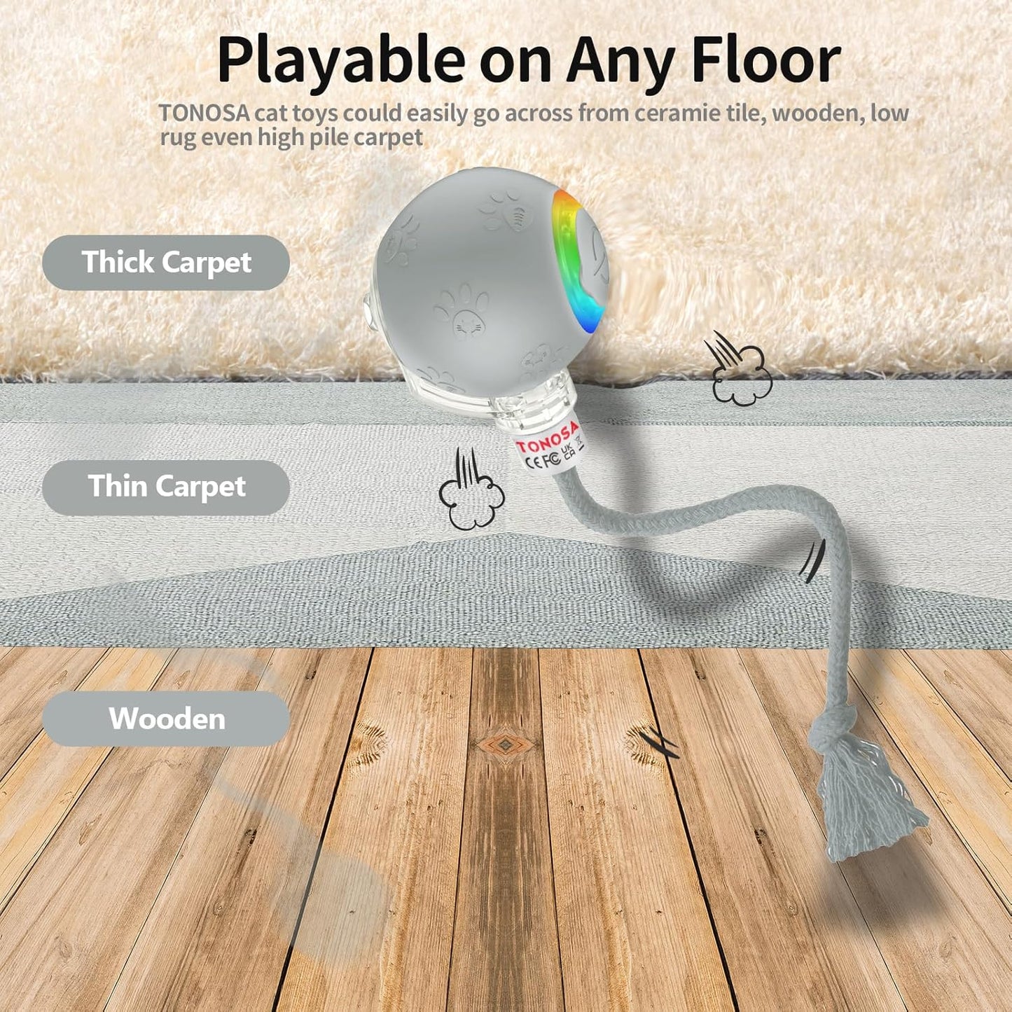 Interactive Cat Toy - Automatic LED Light Ball, Rechargeable & Durable - Keeps Cats Active & Engaged - Ideal for Kittens & Adult Cats