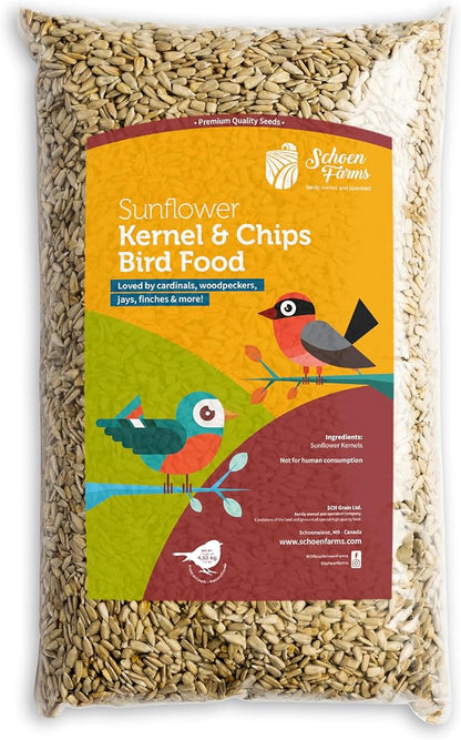 Schoen Farms Sunflower Kernels & Chips – 10 lb Bag – Hulled Sunflower Hearts Bird Seed – Premium No-Mess Wild Bird Food for Chickadees, Finches & Jays